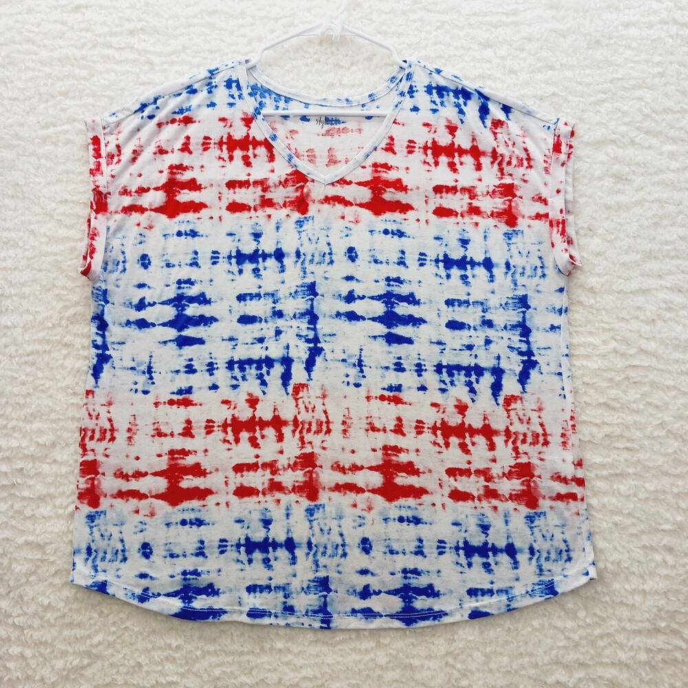T-Shirt Red White Blue Americana Patriotic USA Tie Dye Miliary Freedom Size 2X